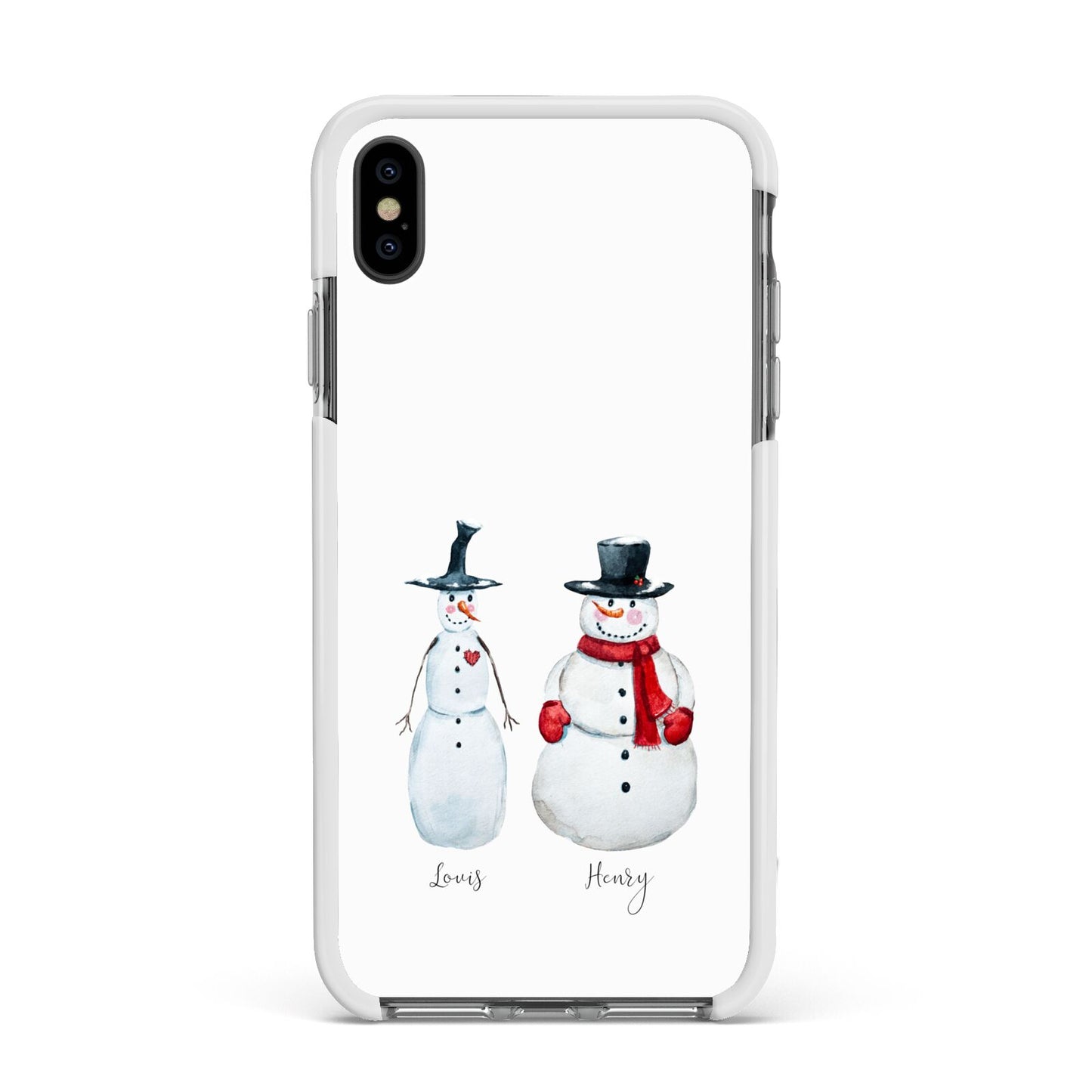 Personalised Two Snowmen Apple iPhone Xs Max Impact Case White Edge on Black Phone