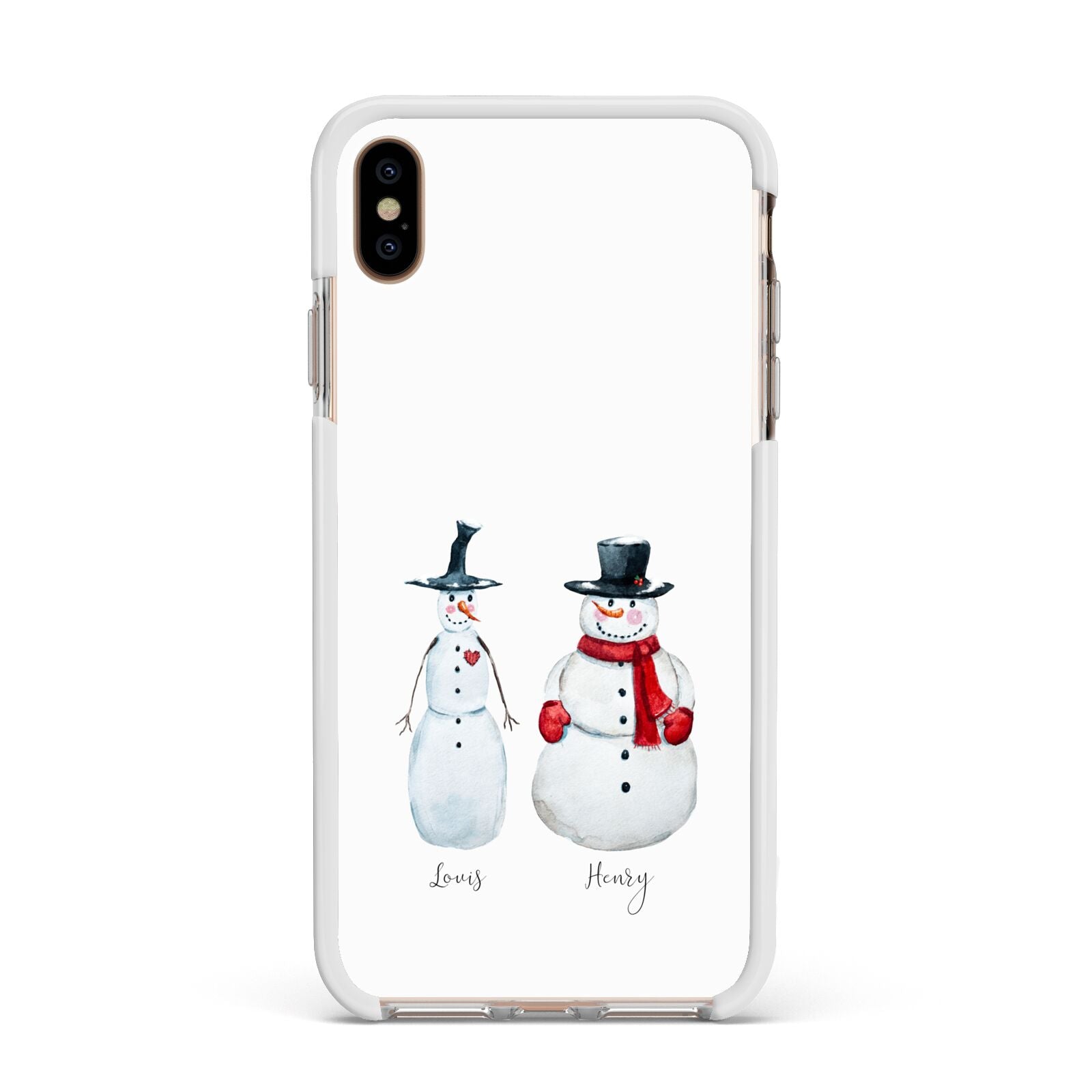 Personalised Two Snowmen Apple iPhone Xs Max Impact Case White Edge on Gold Phone
