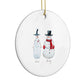 Personalised Two Snowmen Circle Decoration Side Angle