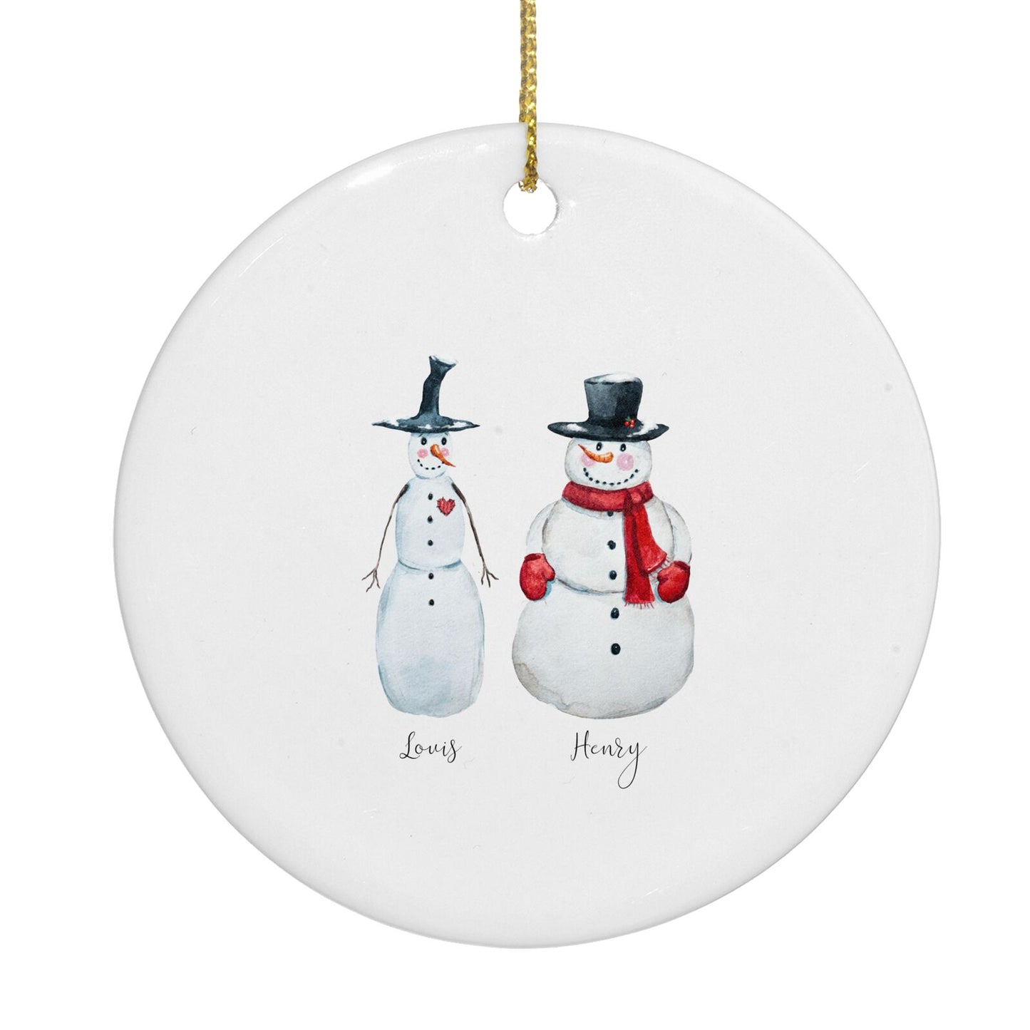 Personalised Two Snowmen Circle Decoration