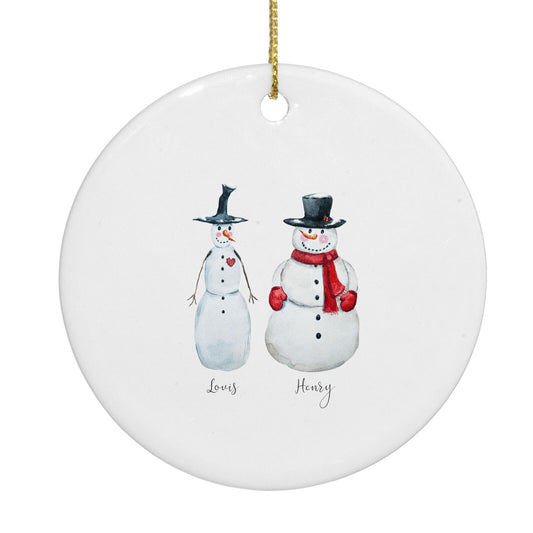 Personalised Two Snowmen Circle Decoration