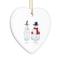 Personalised Two Snowmen Heart Decoration Side Angle