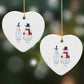Personalised Two Snowmen Heart Decoration on Christmas Background