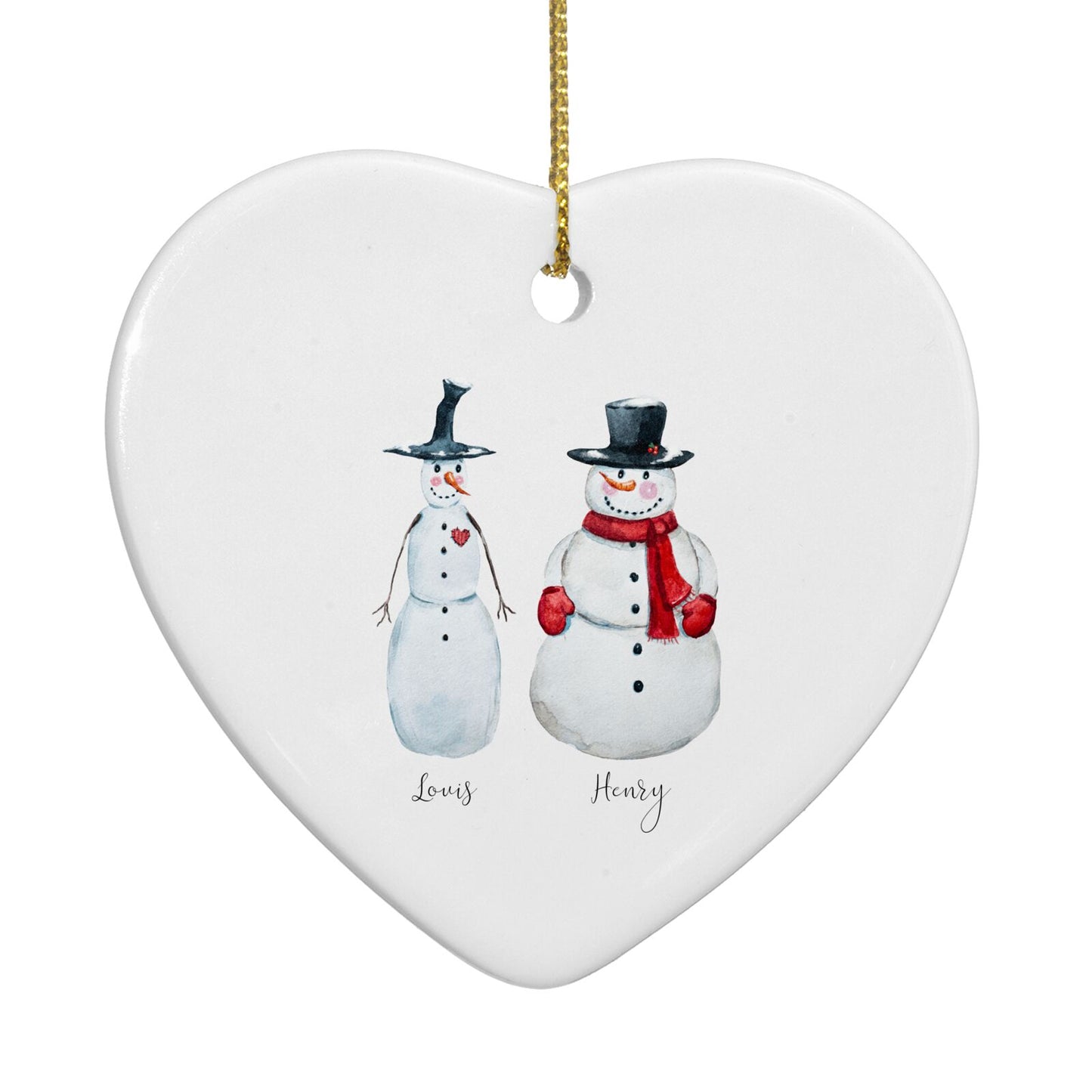 Personalised Two Snowmen Heart Decoration