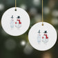 Personalised Two Snowmen Round Decoration on Christmas Background