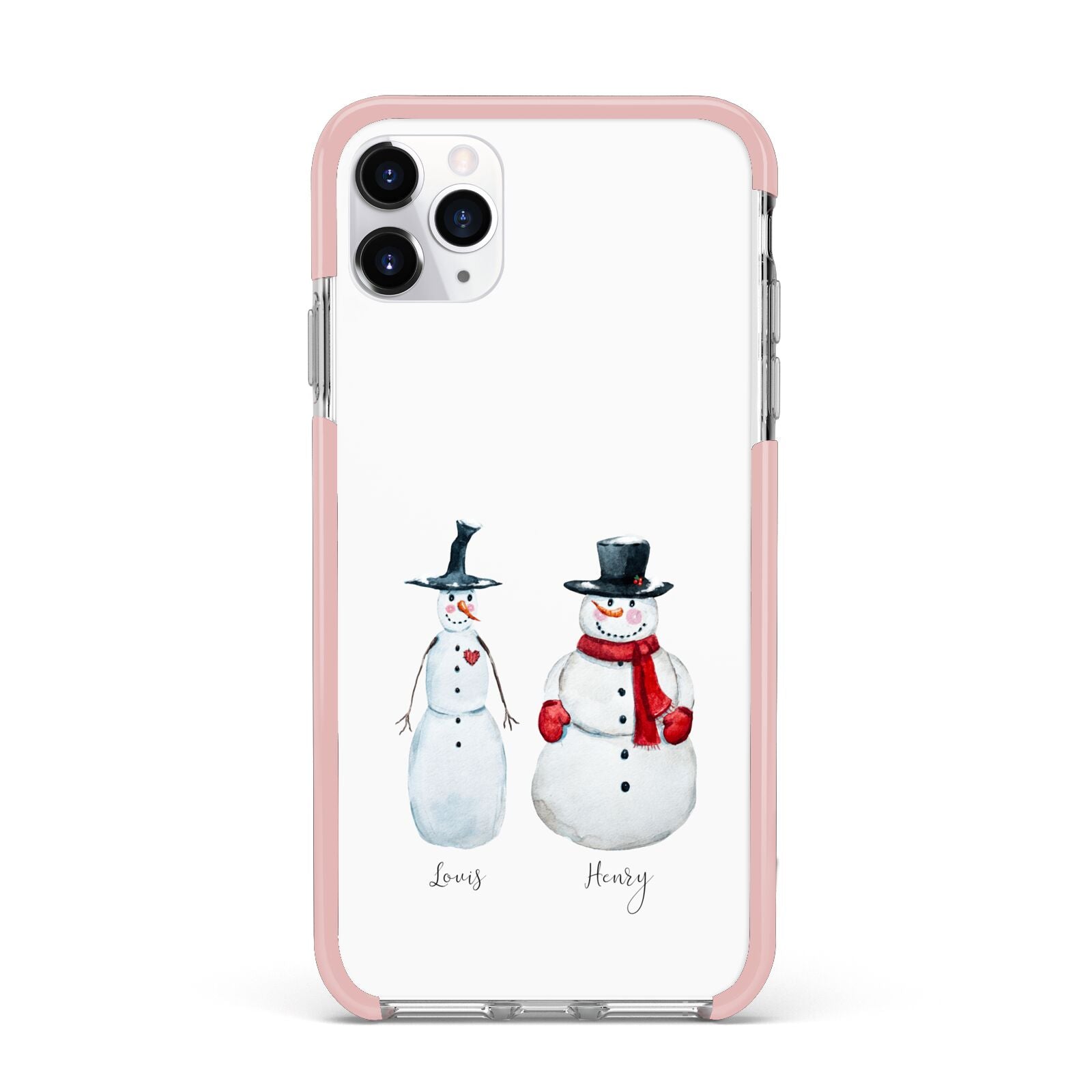 Personalised Two Snowmen iPhone 11 Pro Max Impact Pink Edge Case