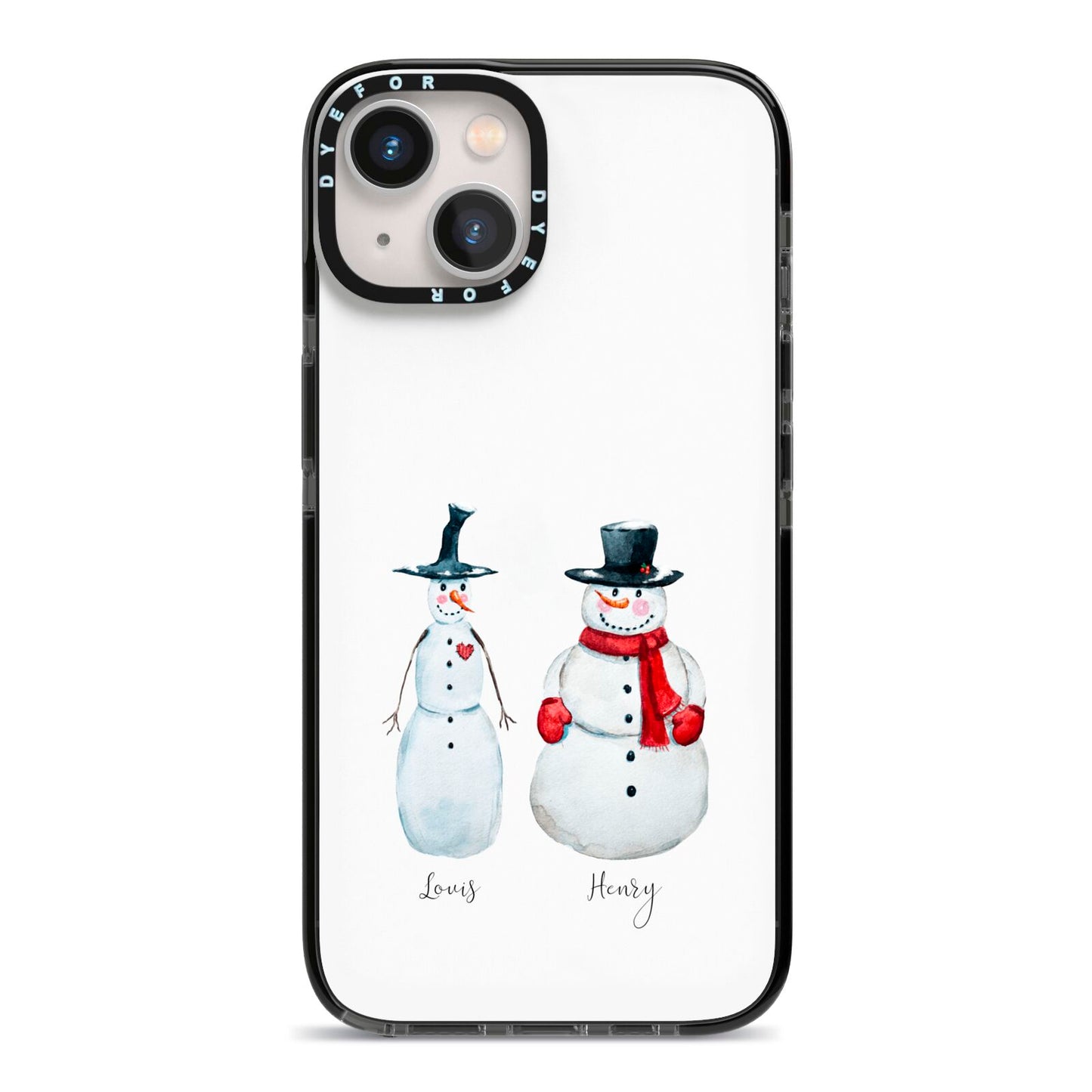Personalised Two Snowmen iPhone 13 Black Impact Case on Silver phone