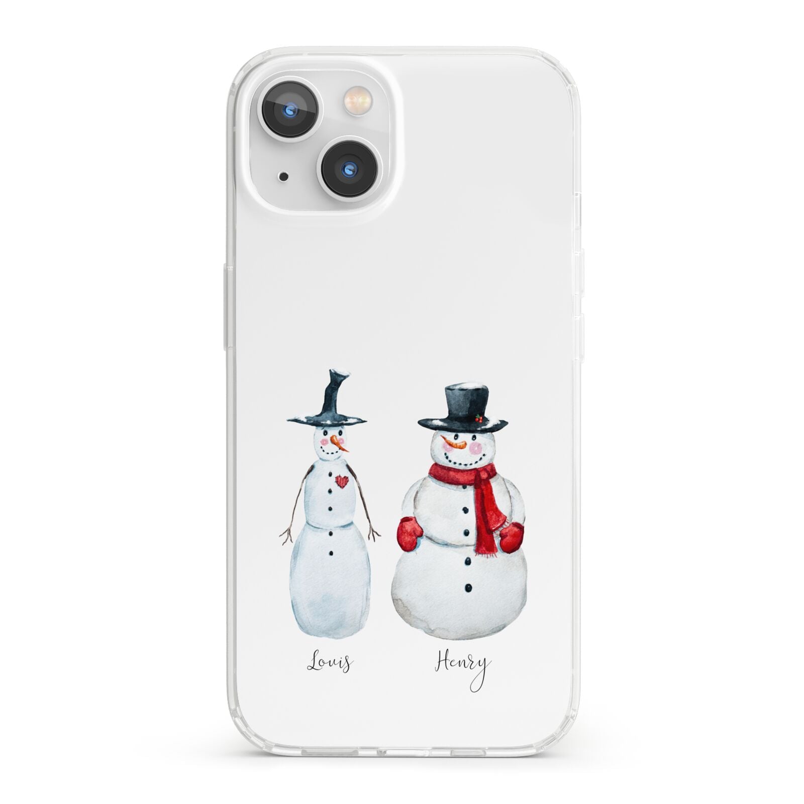 Personalised Two Snowmen iPhone 13 Clear Bumper Case