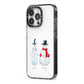 Personalised Two Snowmen iPhone 13 Pro Black Impact Case Side Angle on Silver phone