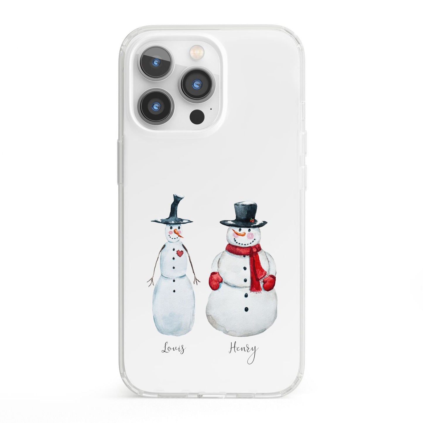 Personalised Two Snowmen iPhone 13 Pro Clear Bumper Case