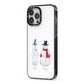 Personalised Two Snowmen iPhone 13 Pro Max Black Impact Case Side Angle on Silver phone