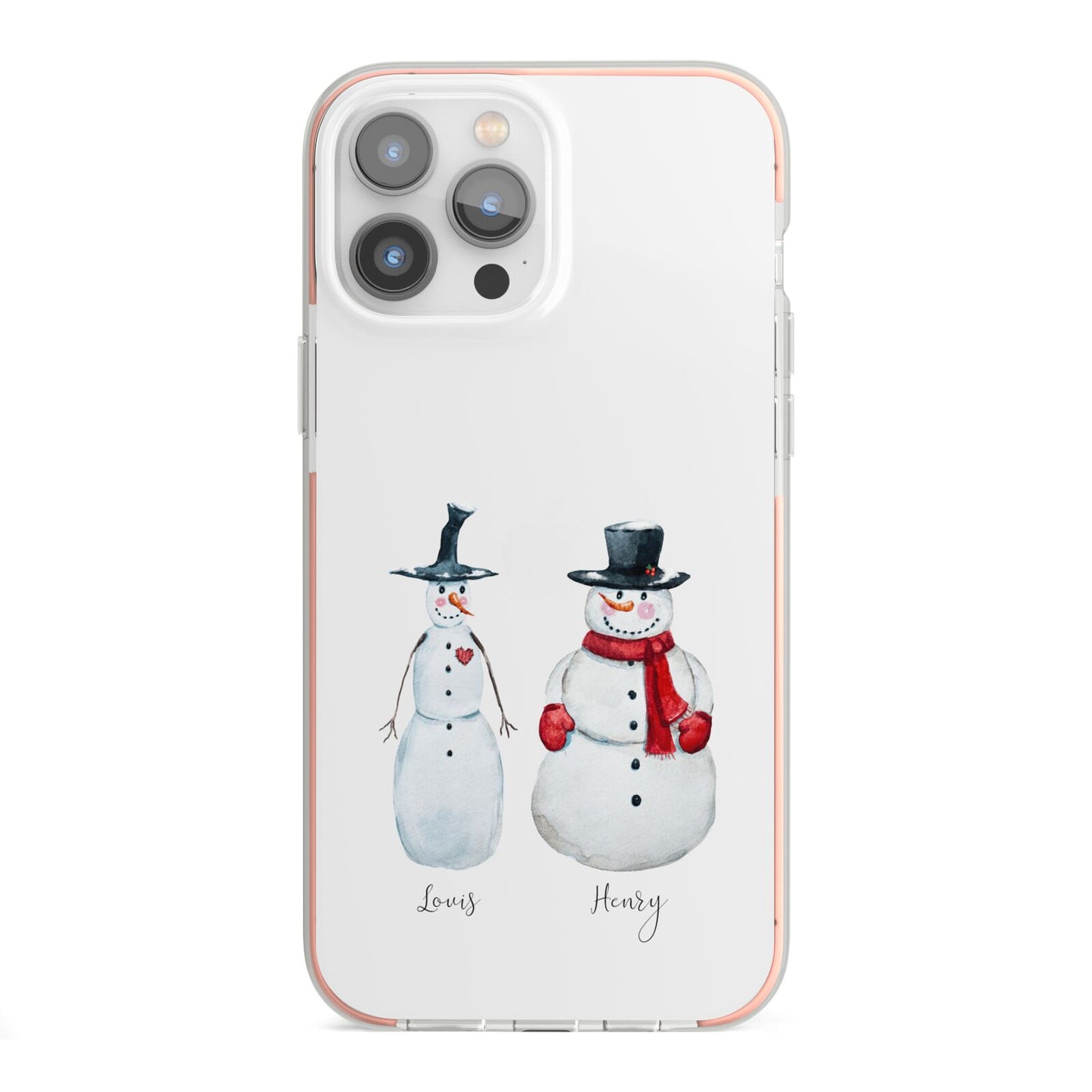 Personalised Two Snowmen iPhone 13 Pro Max TPU Impact Case with Pink Edges