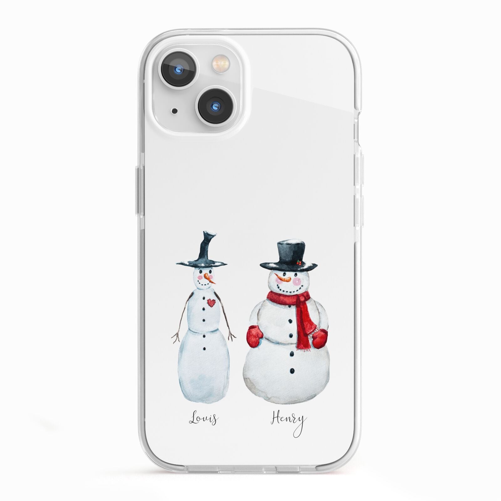 Personalised Two Snowmen iPhone 13 TPU Impact Case with White Edges