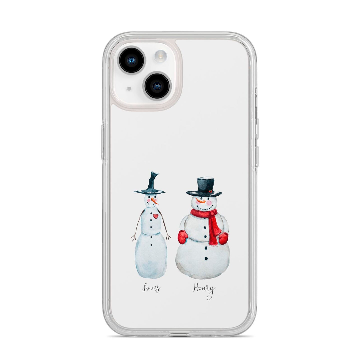 Personalised Two Snowmen iPhone 14 Clear Tough Case Starlight