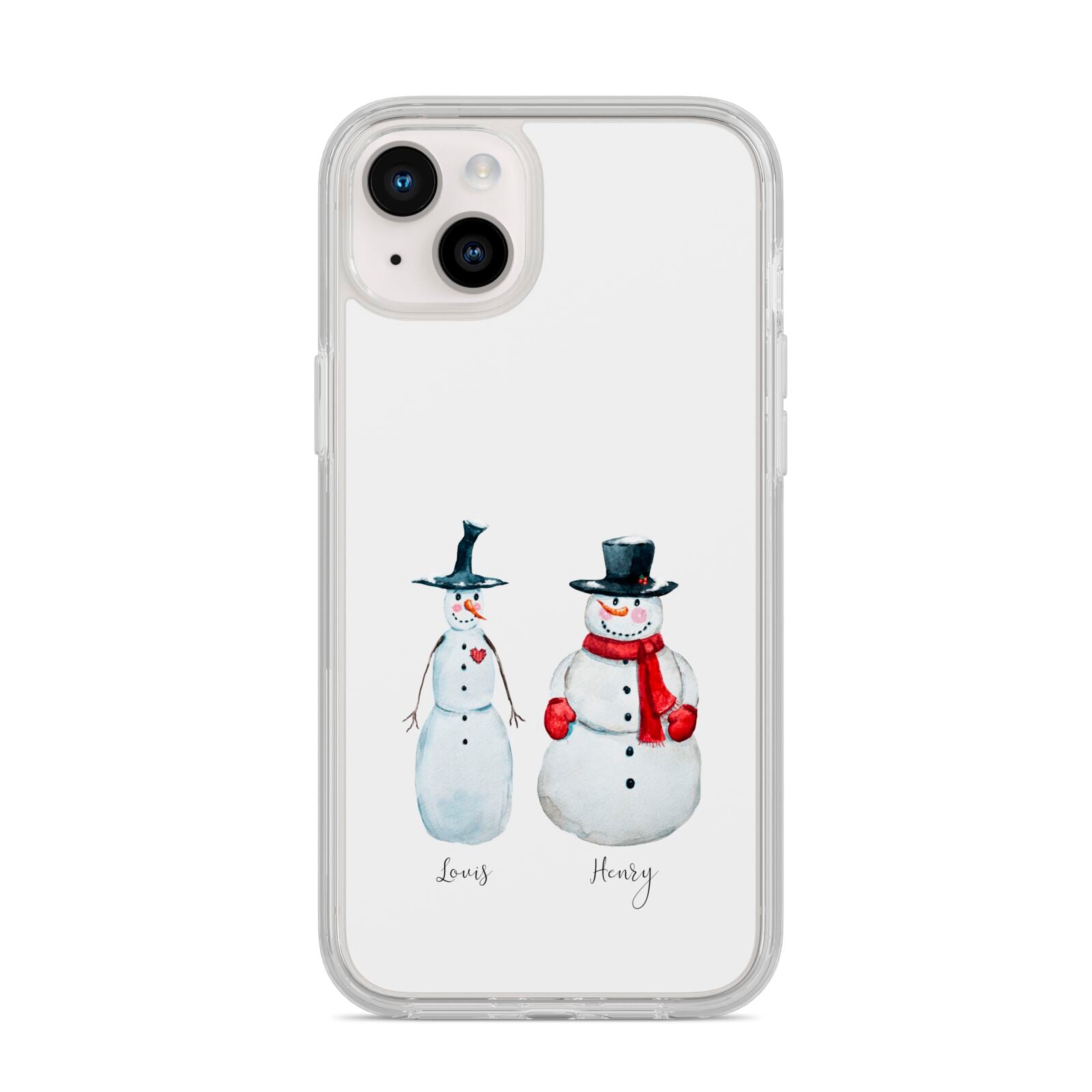 Personalised Two Snowmen iPhone 14 Plus Clear Tough Case Starlight