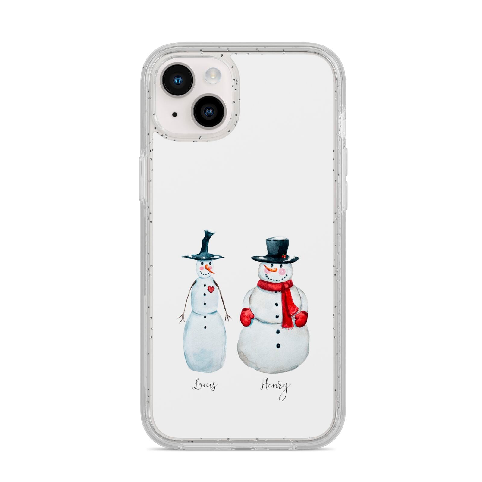 Personalised Two Snowmen iPhone 14 Plus Glitter Tough Case Starlight