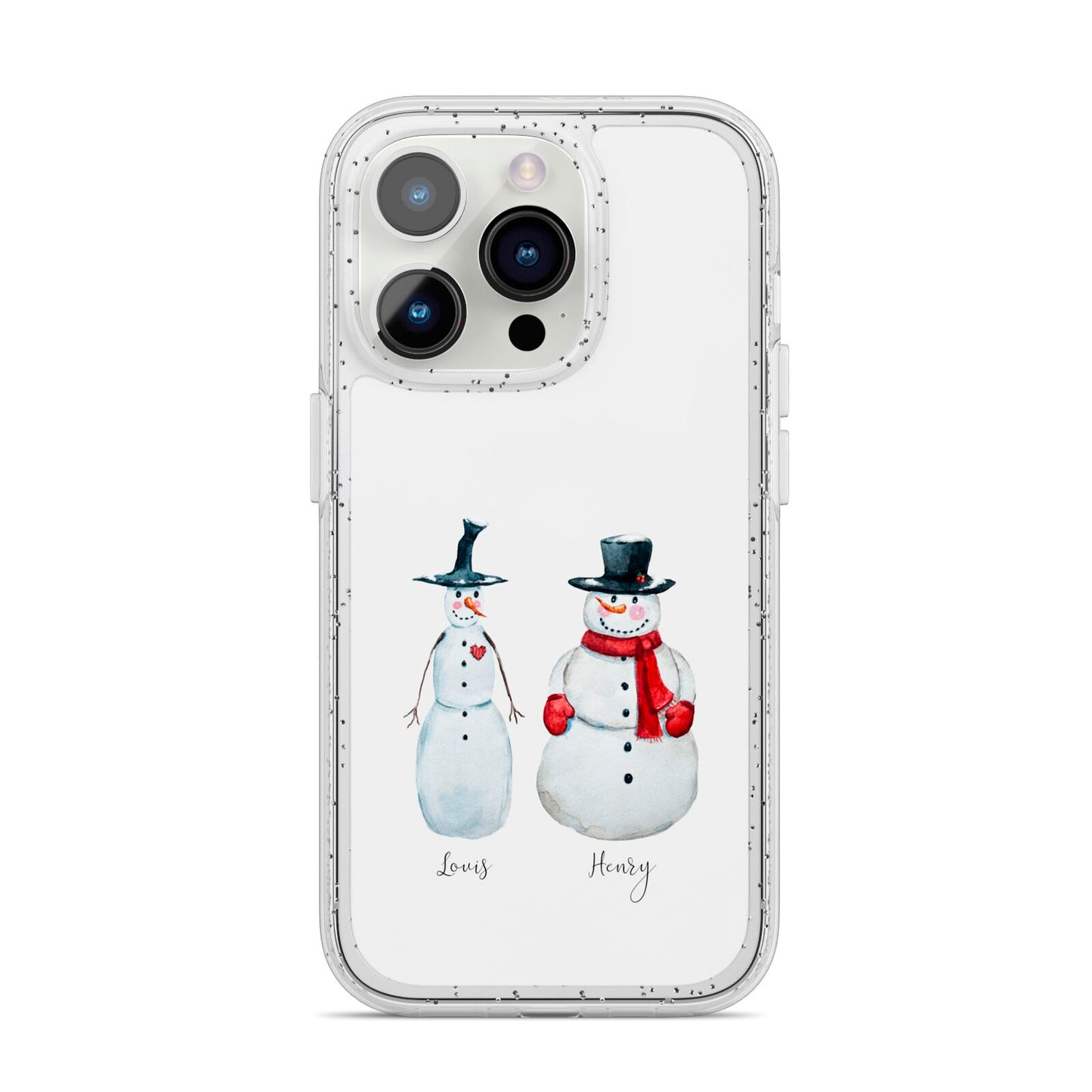 Personalised Two Snowmen iPhone 14 Pro Glitter Tough Case Silver