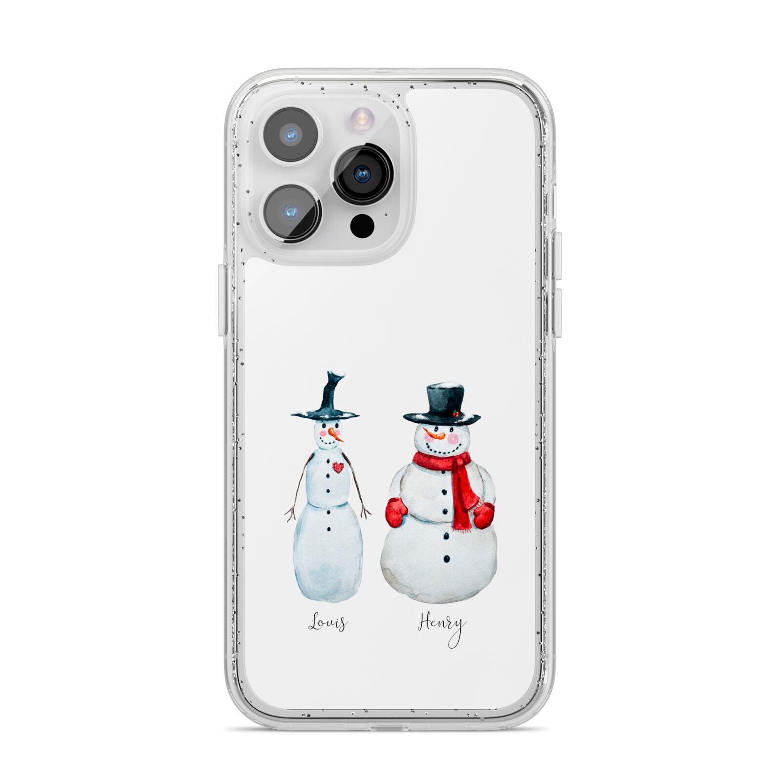 Personalised Two Snowmen iPhone 14 Pro Max Glitter Tough Case Silver