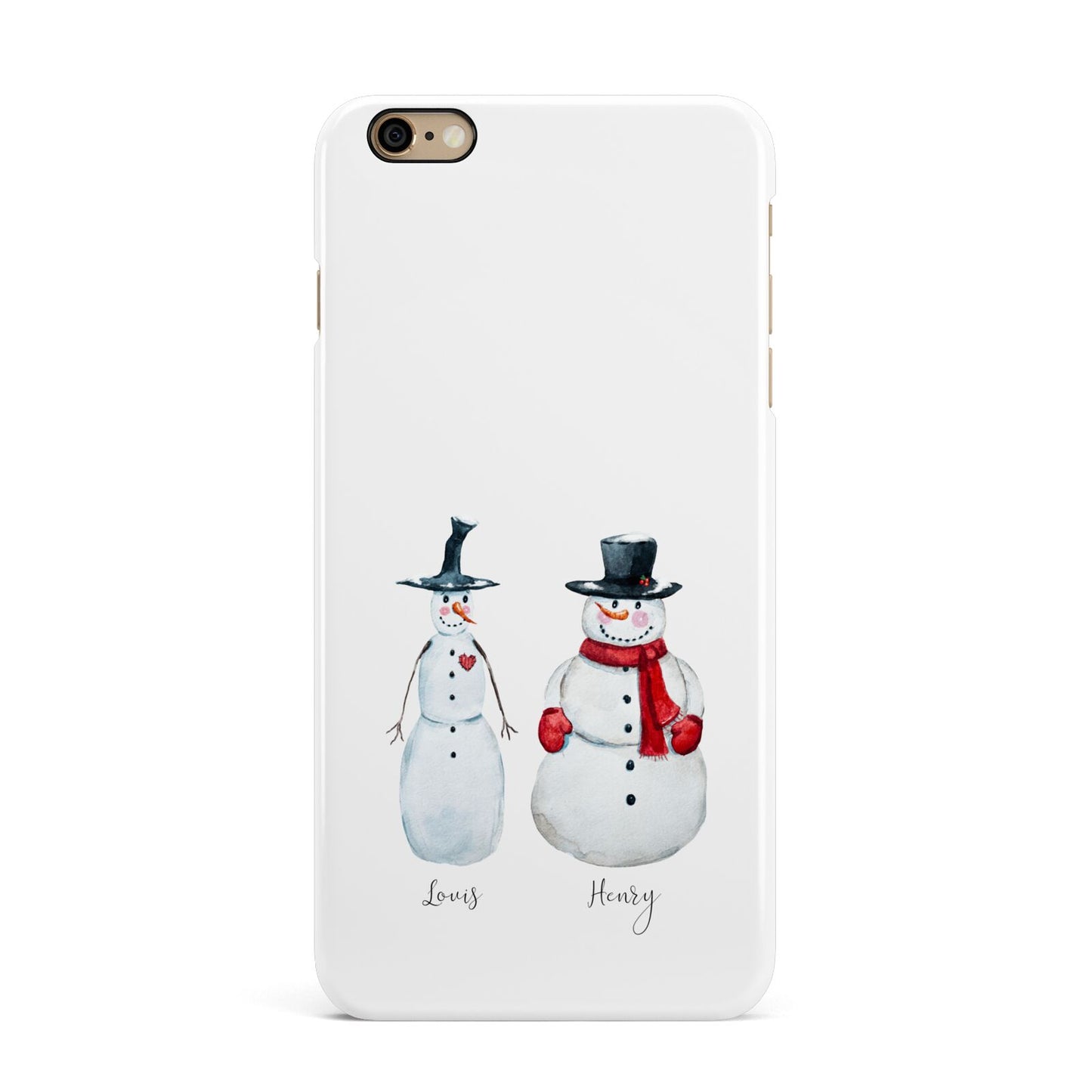 Personalised Two Snowmen iPhone 6 Plus 3D Snap Case on Gold Phone