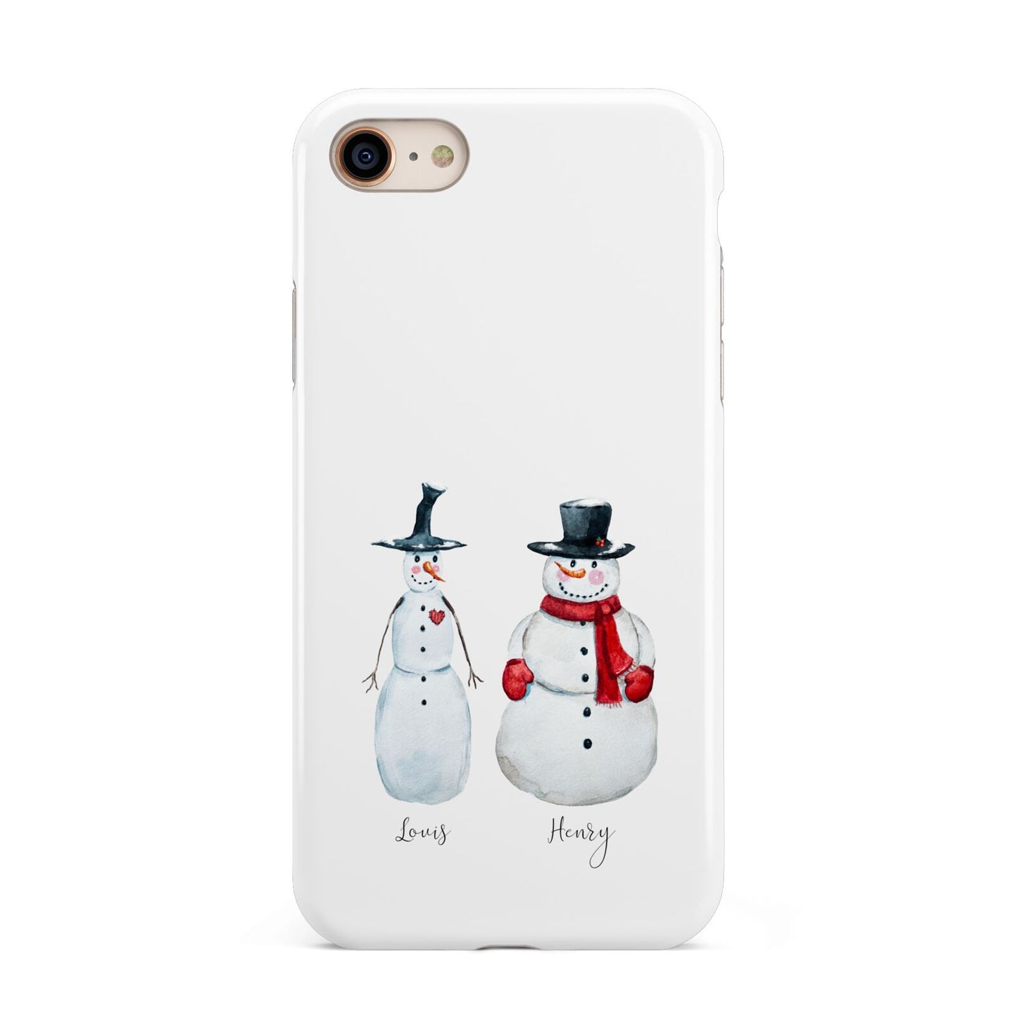 Personalised Two Snowmen iPhone 8 3D Tough Case on Gold Phone