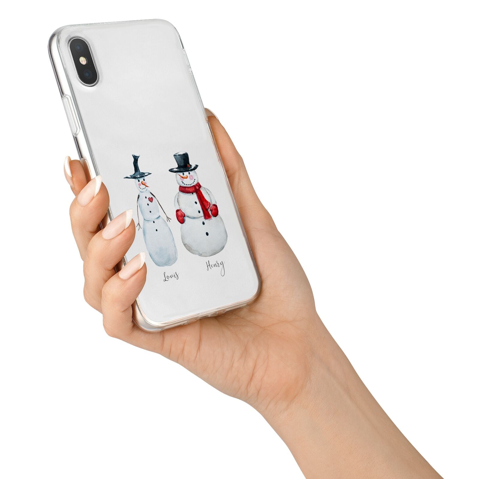 Personalised Two Snowmen iPhone X Bumper Case on Silver iPhone Alternative Image 2