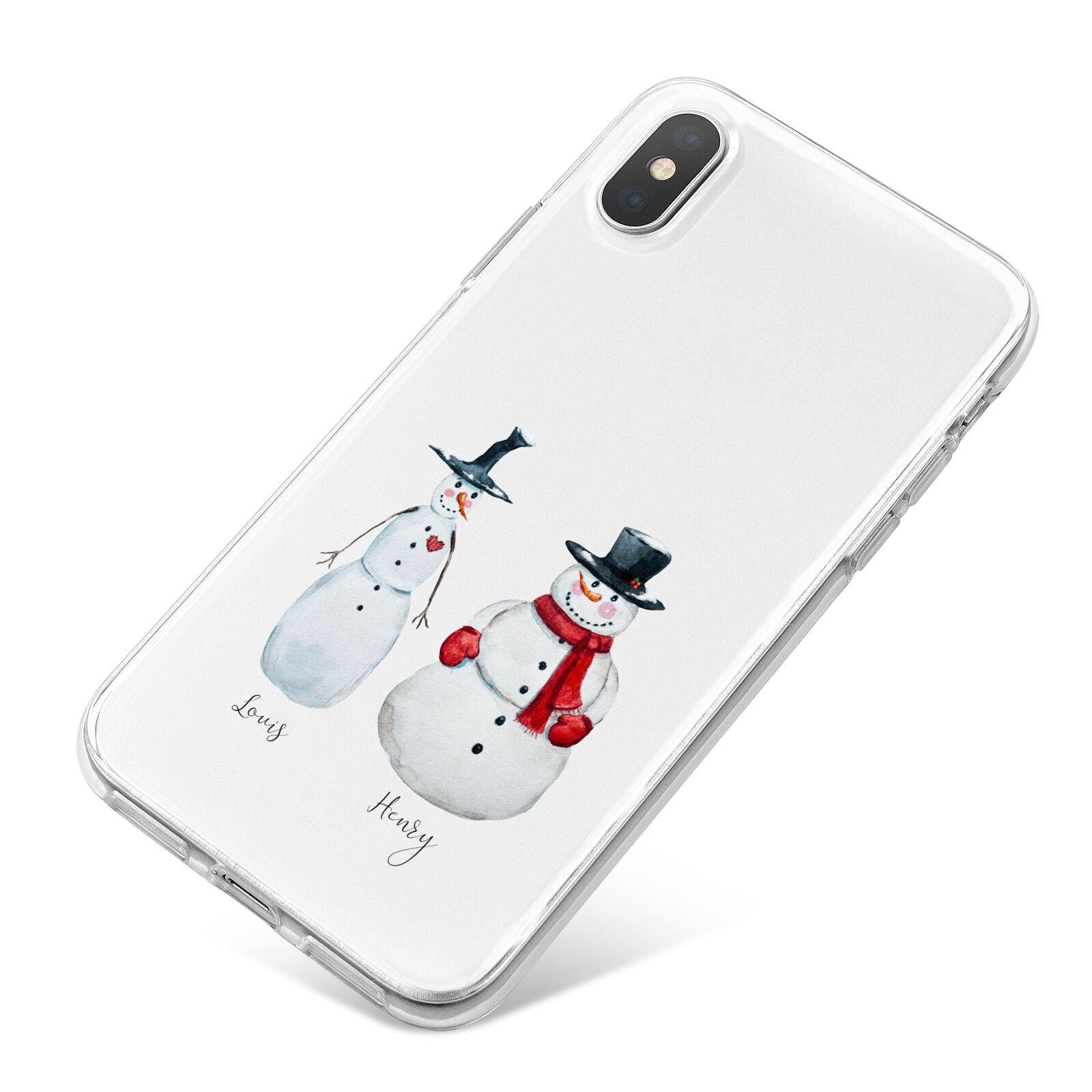 Personalised Two Snowmen iPhone X Bumper Case on Silver iPhone