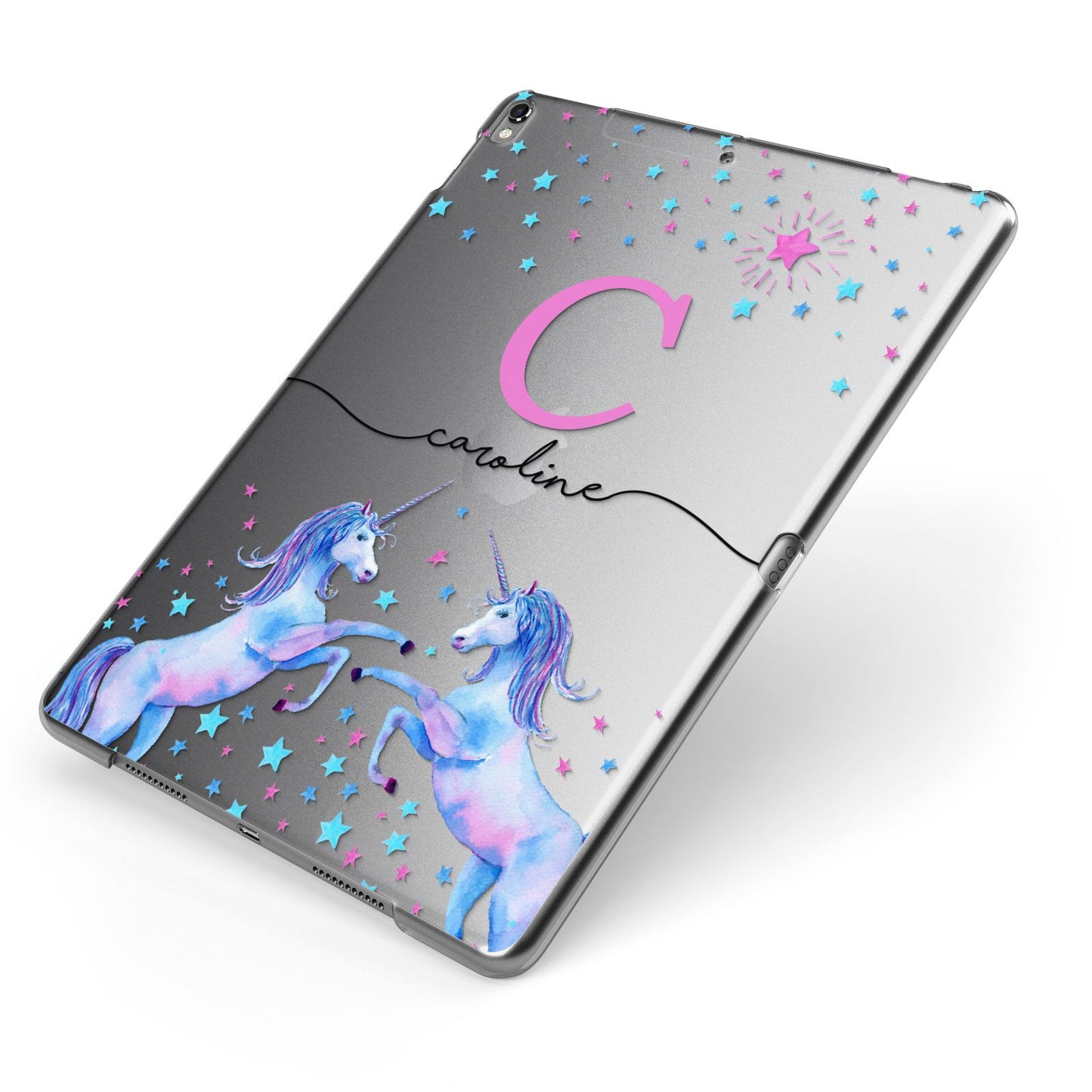 Personalised Unicorn Apple iPad Case on Grey iPad Side View