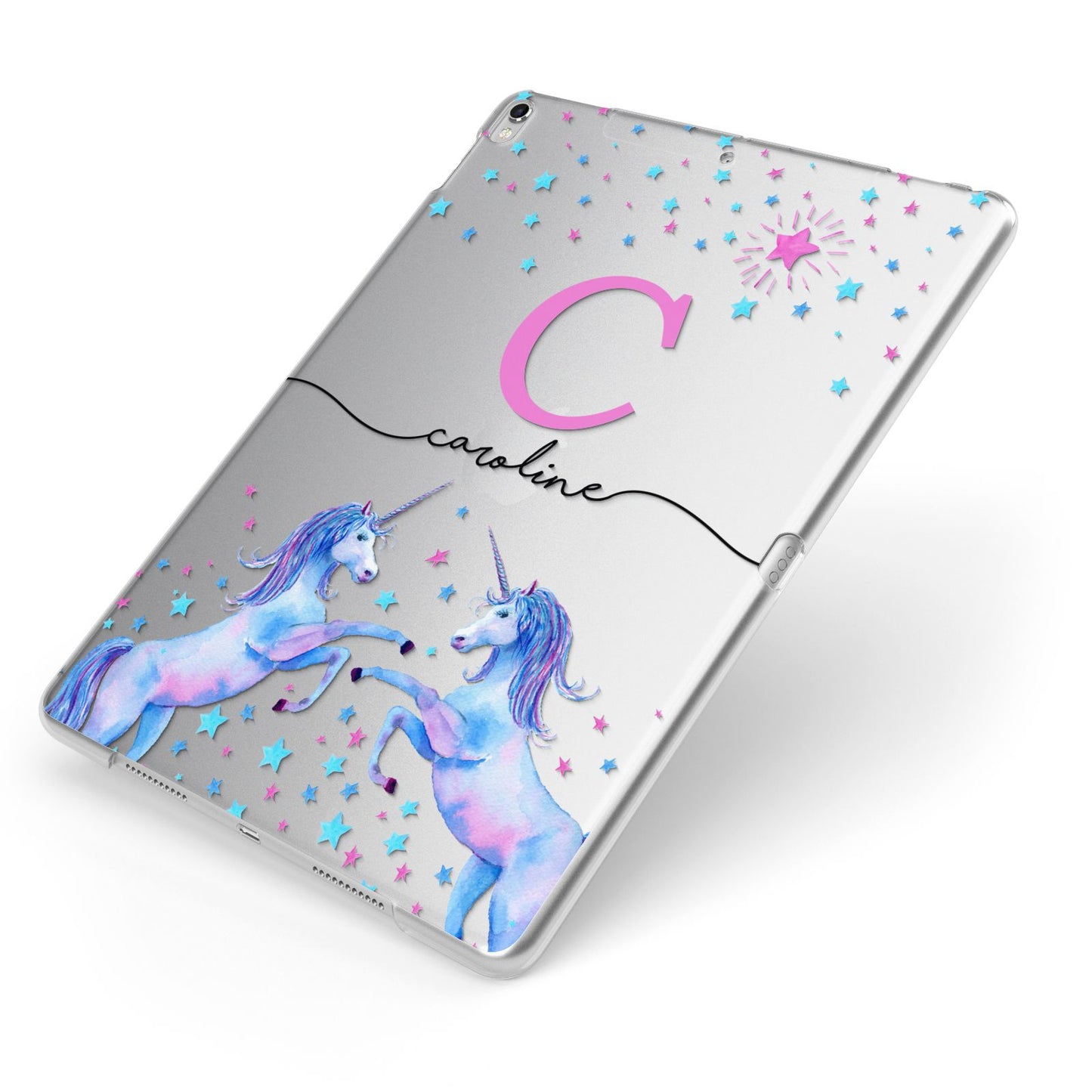Personalised Unicorn Apple iPad Case on Silver iPad Side View