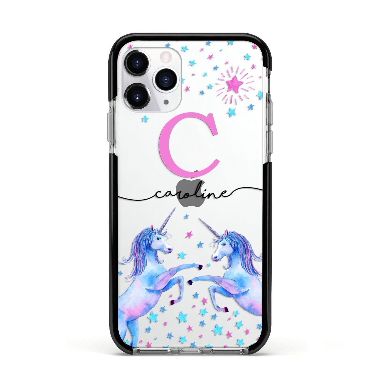 Personalised Unicorn Apple iPhone 11 Pro in Silver with Black Impact Case