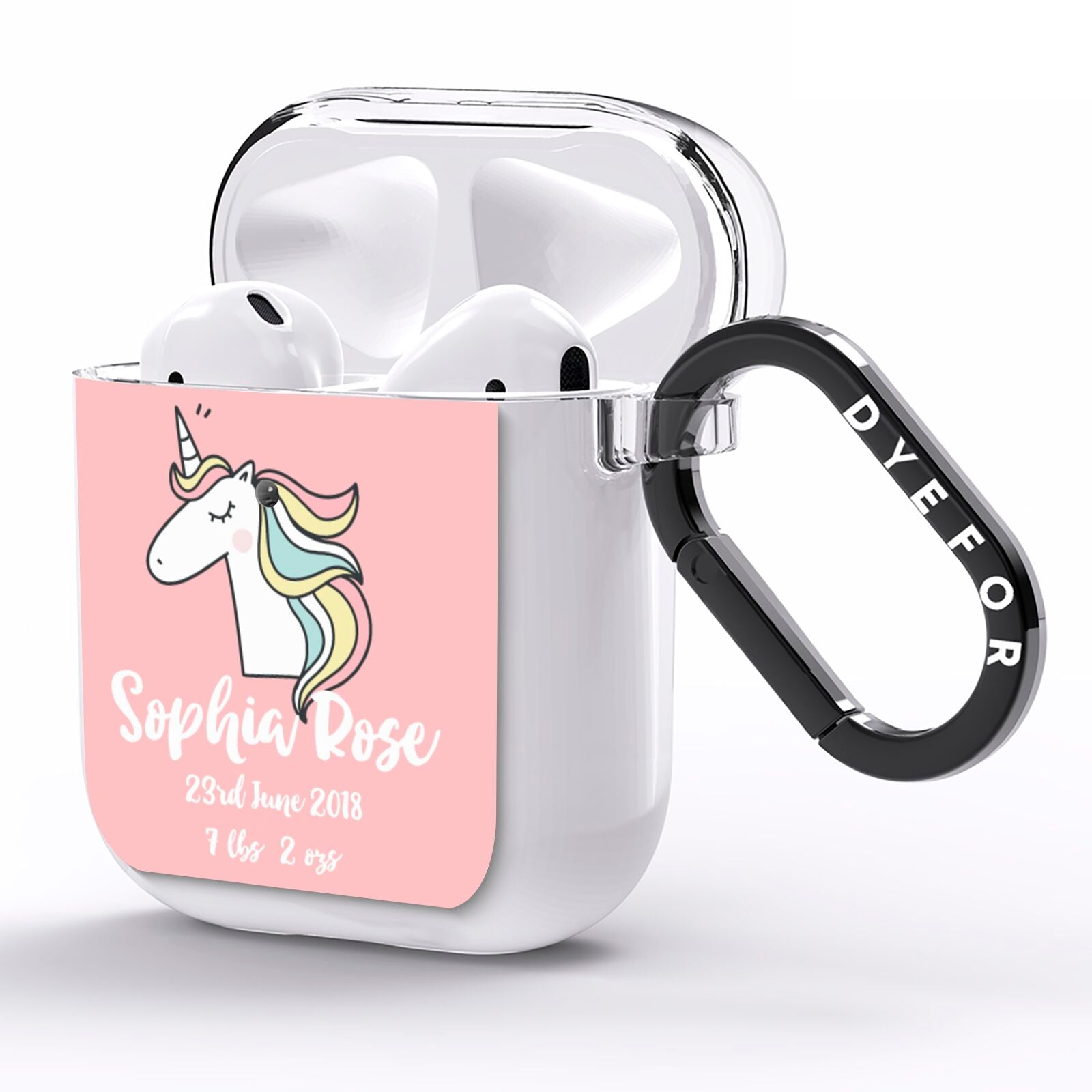 Personalised Unicorn Baby AirPods Clear Case Side Image