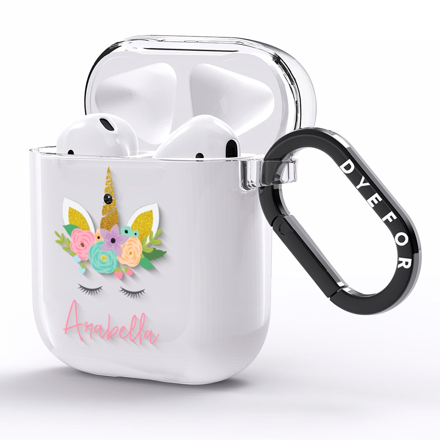 Personalised Unicorn Face AirPods Clear Case Side Image