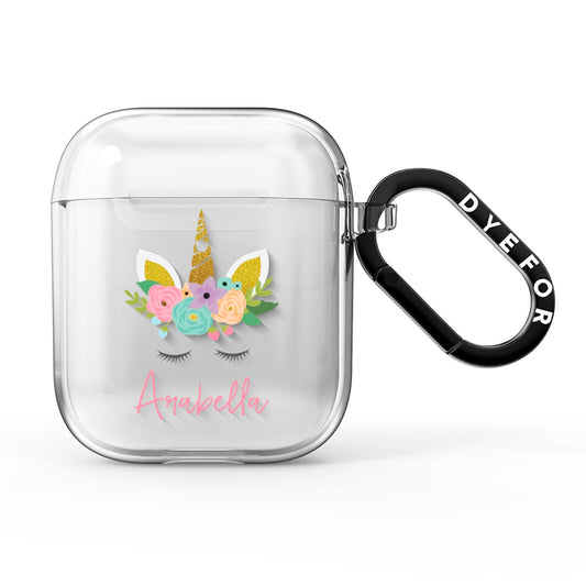 Personalised Unicorn Face AirPods Clear Case