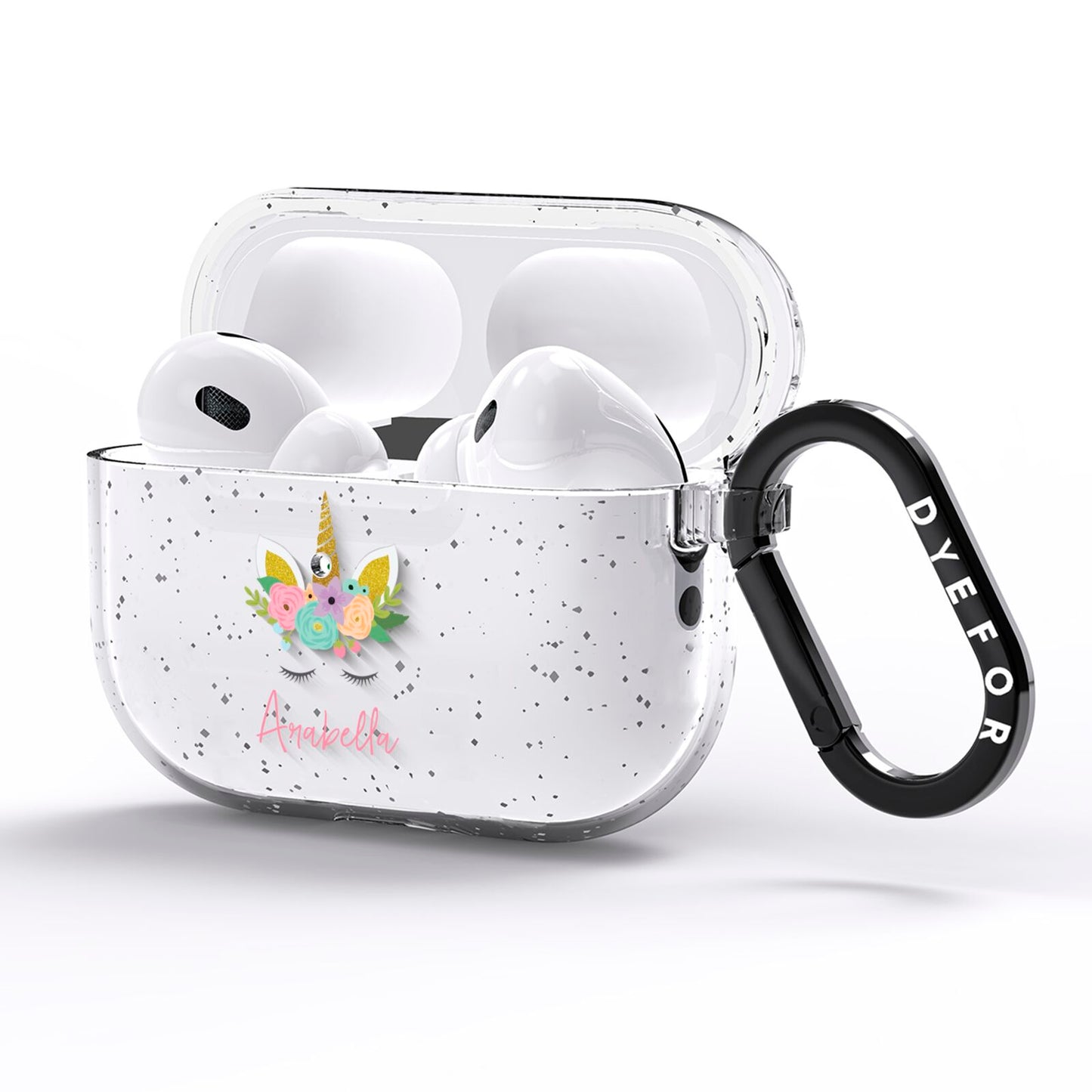 Personalised Unicorn Face AirPods Pro Glitter Case Side Image