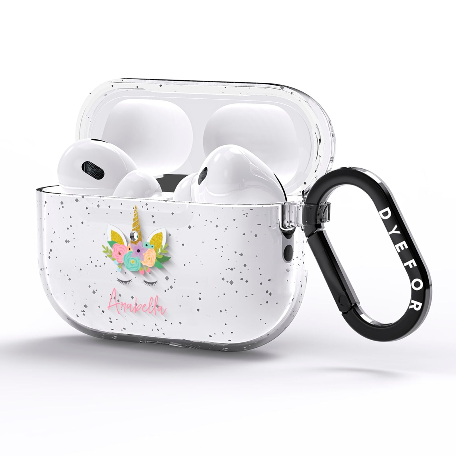 Personalised Unicorn Face AirPods Pro Glitter Case Side Image