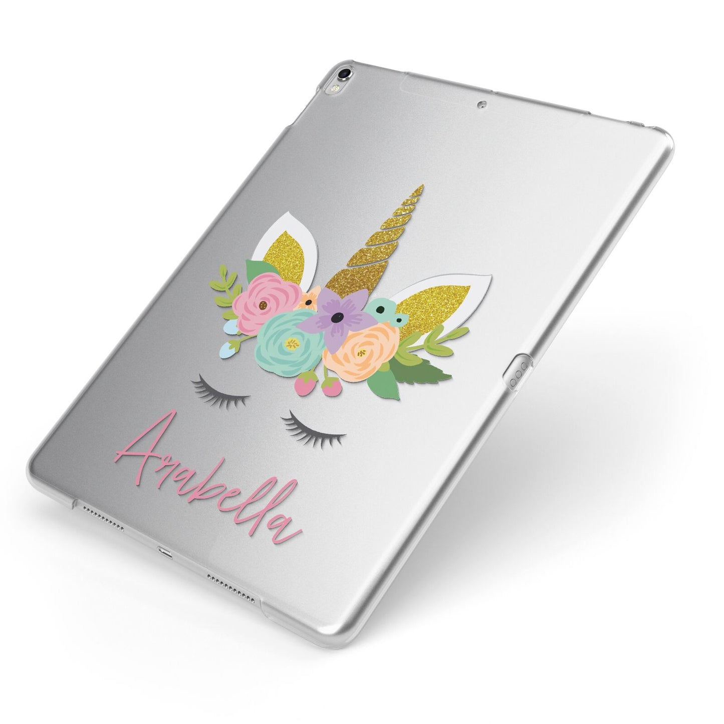 Personalised Unicorn Face Apple iPad Case on Silver iPad Side View