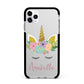 Personalised Unicorn Face Apple iPhone 11 Pro Max in Silver with Black Impact Case