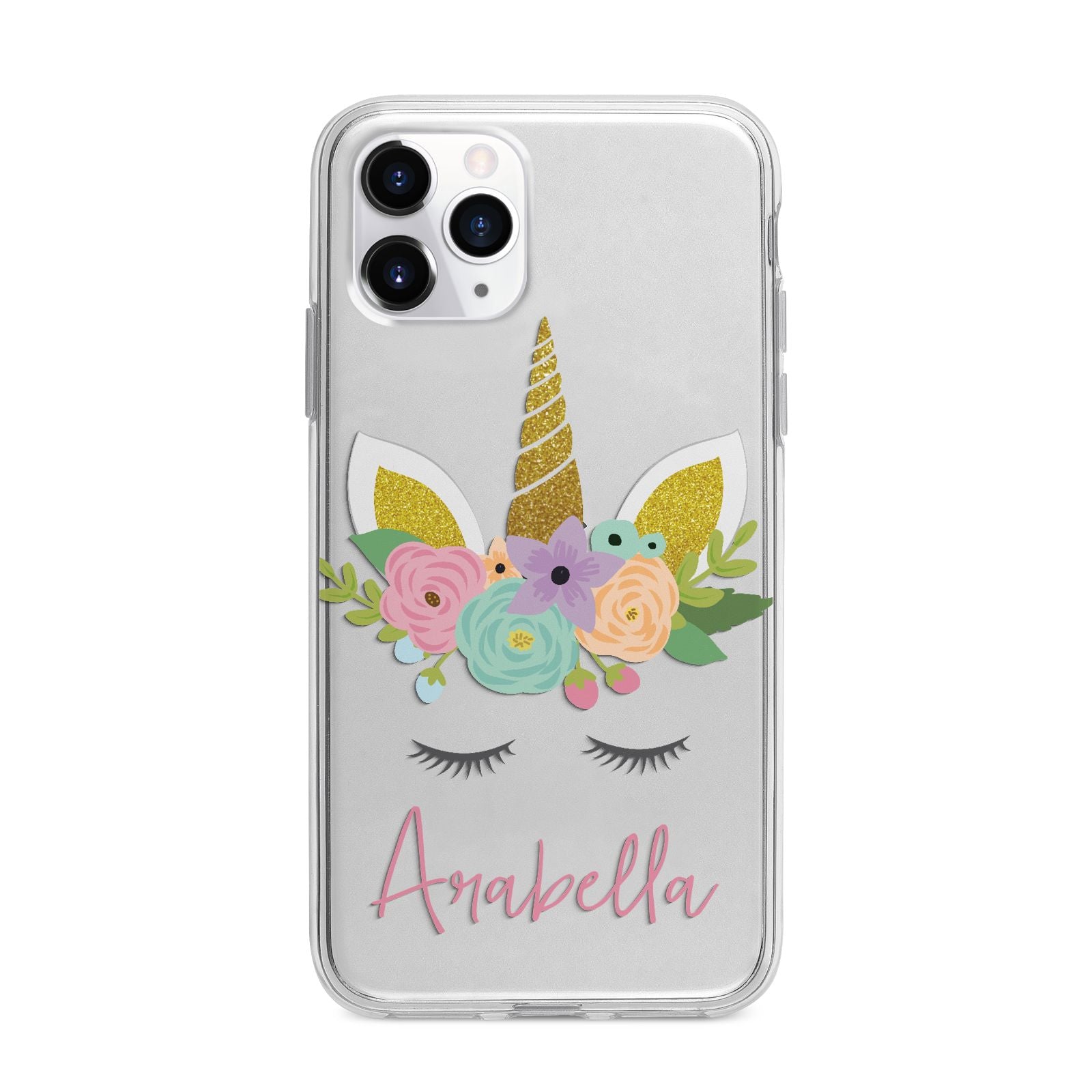 Personalised Unicorn Face Apple iPhone 11 Pro Max in Silver with Bumper Case