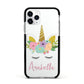 Personalised Unicorn Face Apple iPhone 11 Pro in Silver with Black Impact Case