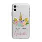 Personalised Unicorn Face Apple iPhone 11 in White with Bumper Case
