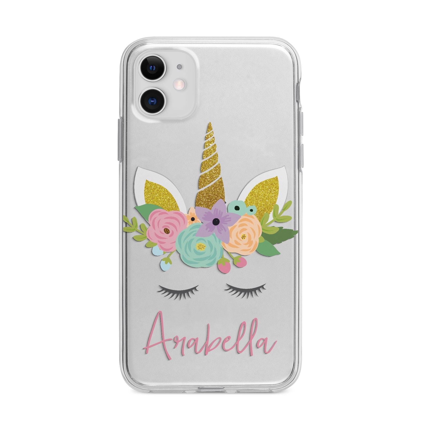 Personalised Unicorn Face Apple iPhone 11 in White with Bumper Case