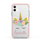 Personalised Unicorn Face Apple iPhone 11 in White with Pink Impact Case