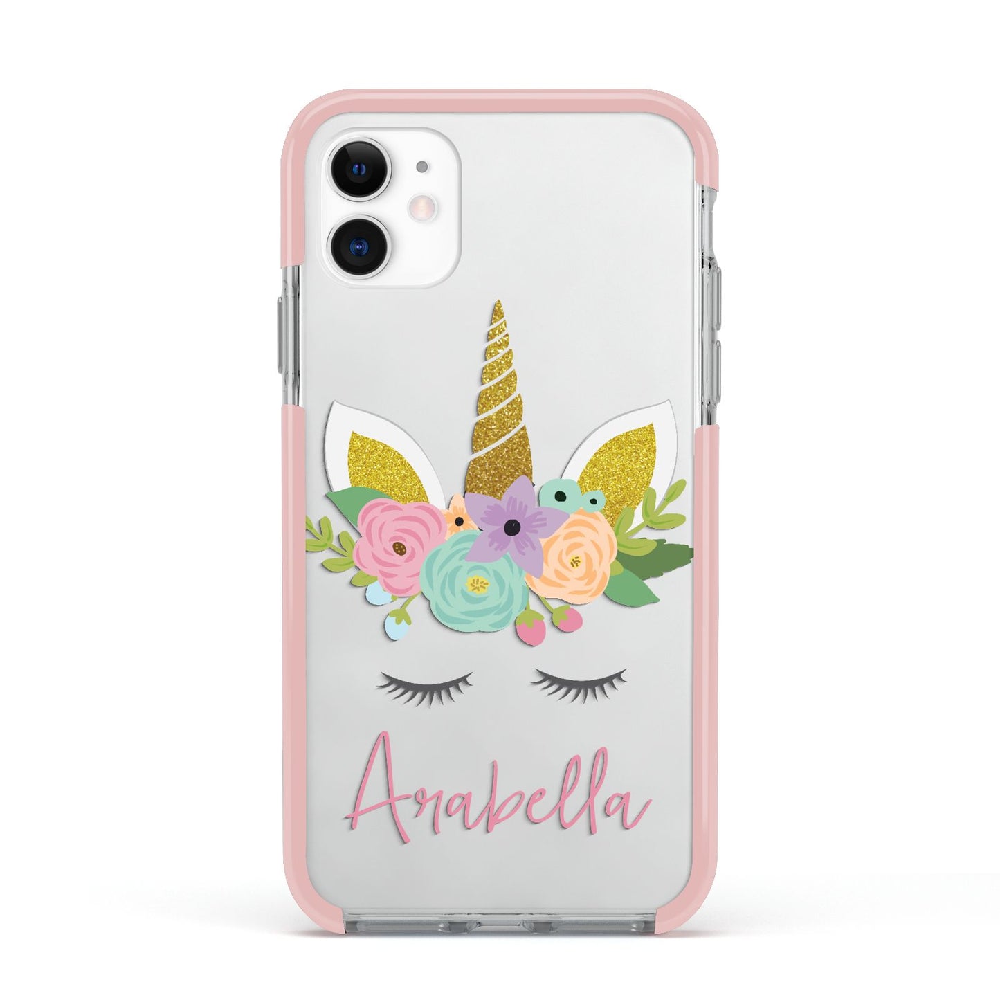 Personalised Unicorn Face Apple iPhone 11 in White with Pink Impact Case
