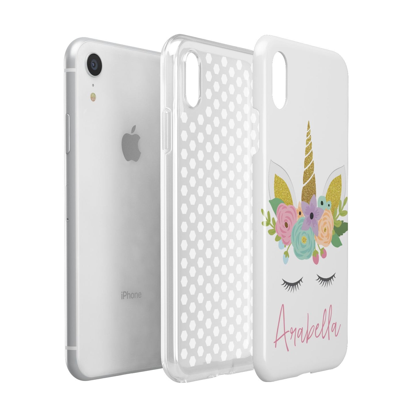 Personalised Unicorn Face Apple iPhone XR White 3D Tough Case Expanded view