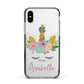 Personalised Unicorn Face Apple iPhone Xs Impact Case Black Edge on Silver Phone