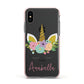 Personalised Unicorn Face Apple iPhone Xs Impact Case Pink Edge on Black Phone