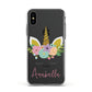 Personalised Unicorn Face Apple iPhone Xs Impact Case White Edge on Black Phone