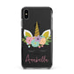 Personalised Unicorn Face Apple iPhone Xs Max Impact Case Black Edge on Black Phone