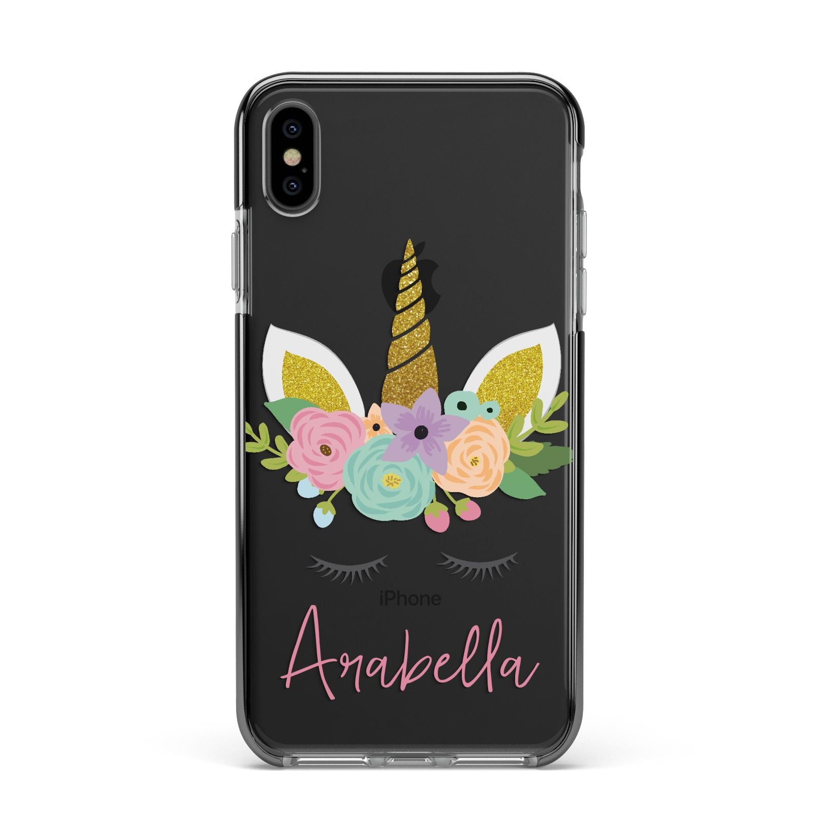 Personalised Unicorn Face Apple iPhone Xs Max Impact Case Black Edge on Black Phone