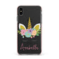 Personalised Unicorn Face Apple iPhone Xs Max Impact Case Pink Edge on Black Phone