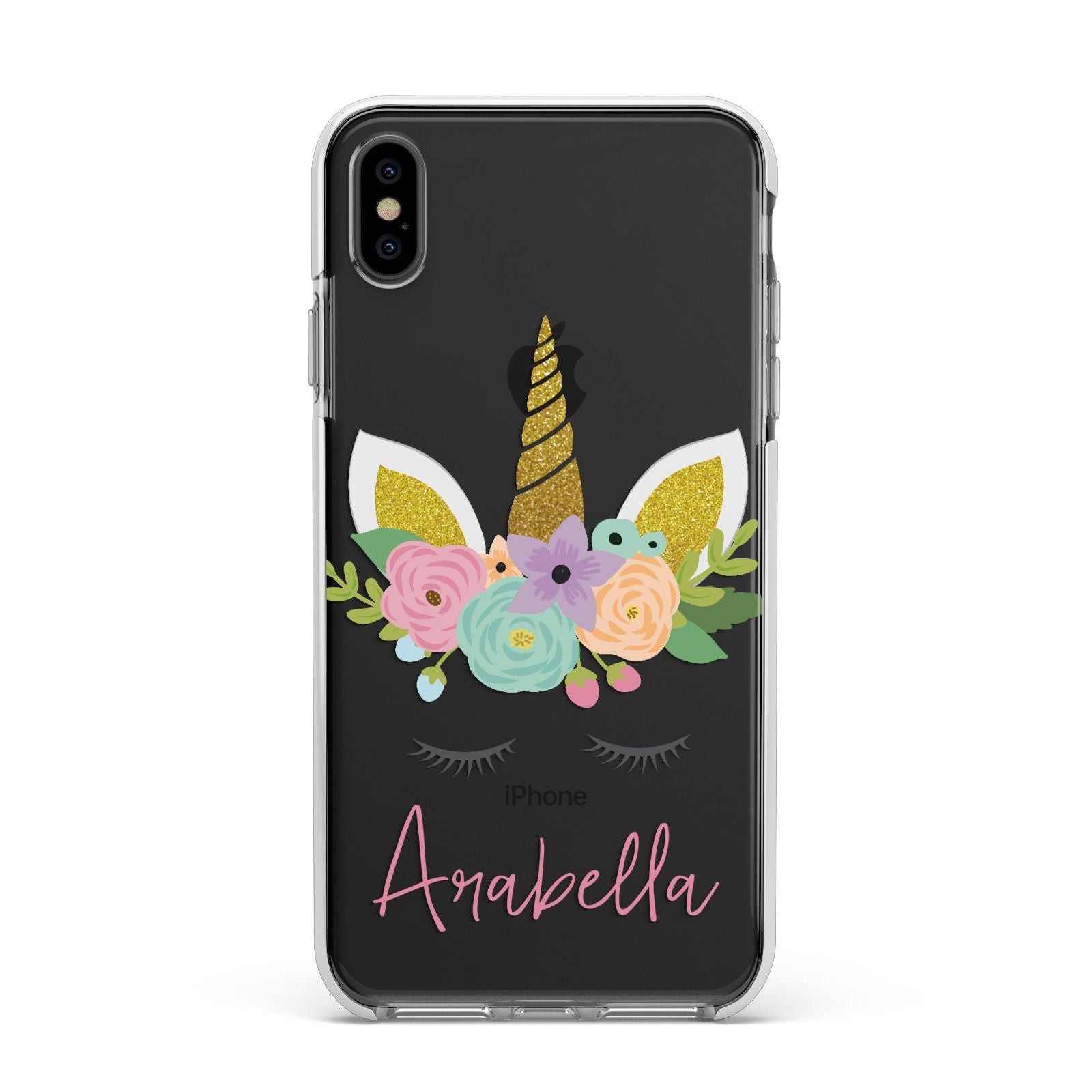Personalised Unicorn Face Apple iPhone Xs Max Impact Case White Edge on Black Phone